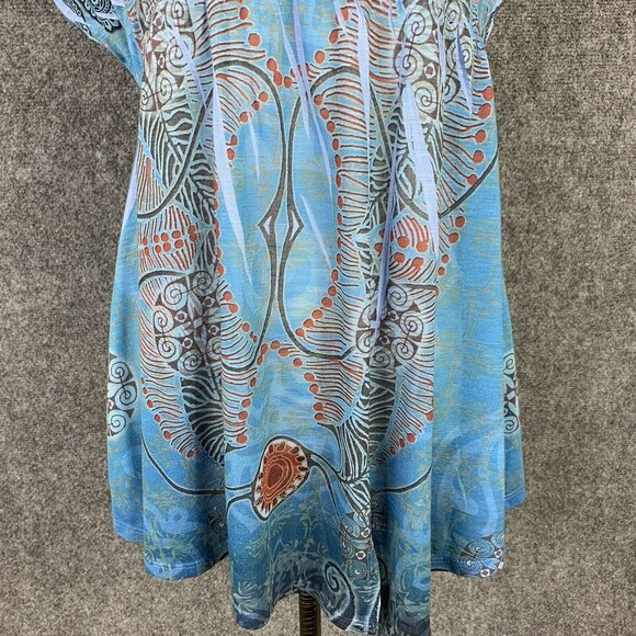 One World Paisley Top Women M Thin Jersey Ruffle Cap Sleeve Peplum - Picture 3 of 9